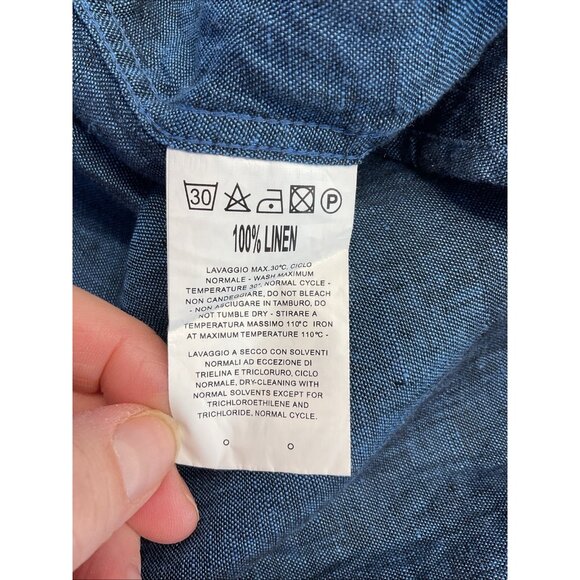 Spada Lino 100% Linen Long Sleeve Denim Blue chambray Shirt Size 16/41 - Picture 7 of 9